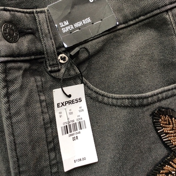 NWT Express Super High Waist Beaded Jean - Picture 11 of 12